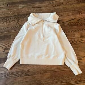 Cream off white ribbed half zip Varley sweatshirt